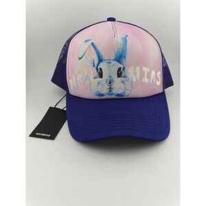 Nahmias Hat Cap Snap Back Purple Pink Bunny Graphic Trucker Mesh Baseball Mens